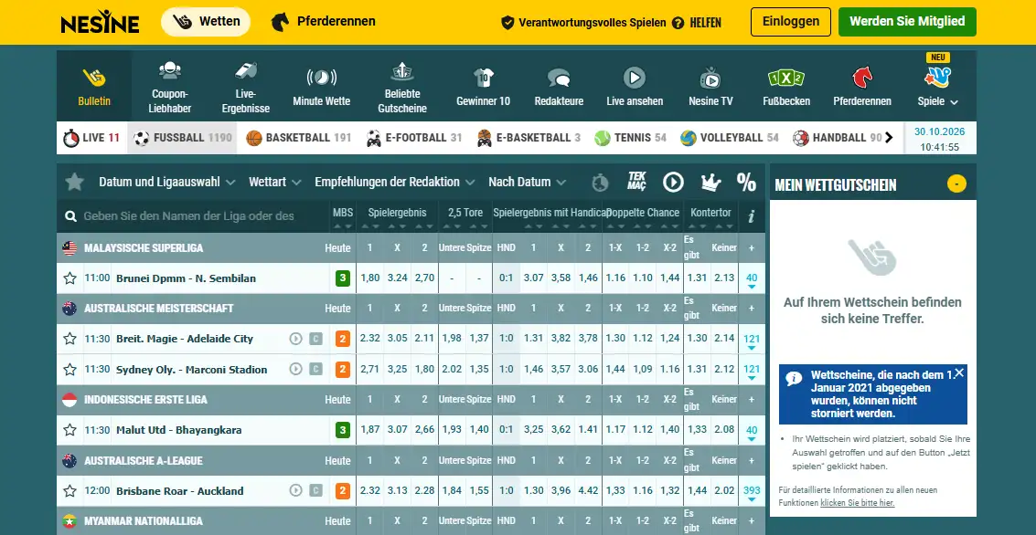 Sportwettenbereich von Nesine