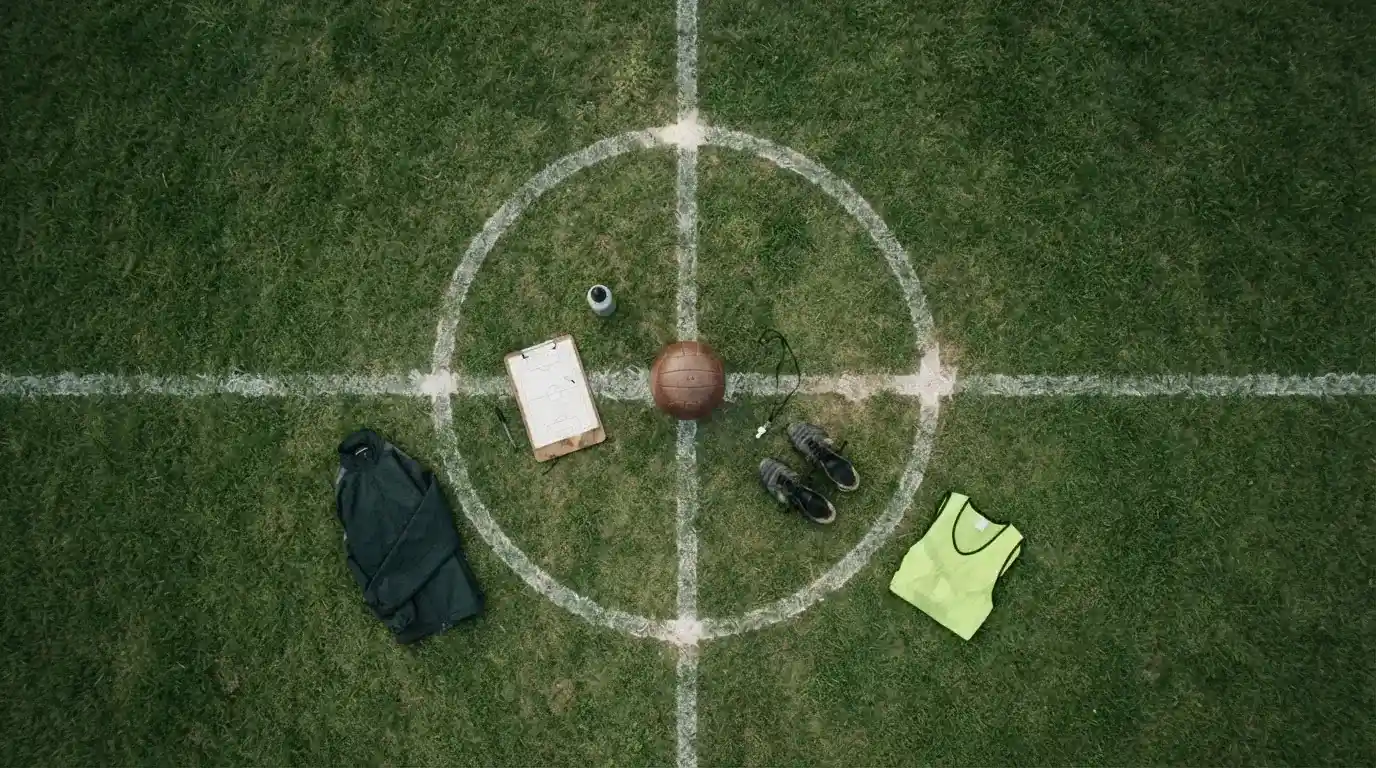 Weiße Markierungen eines Fußballfelds bei natürlichem Licht.